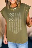 Rhinestone US Flag Round Neck Cap Sleeve T-Shirt - Trendsi