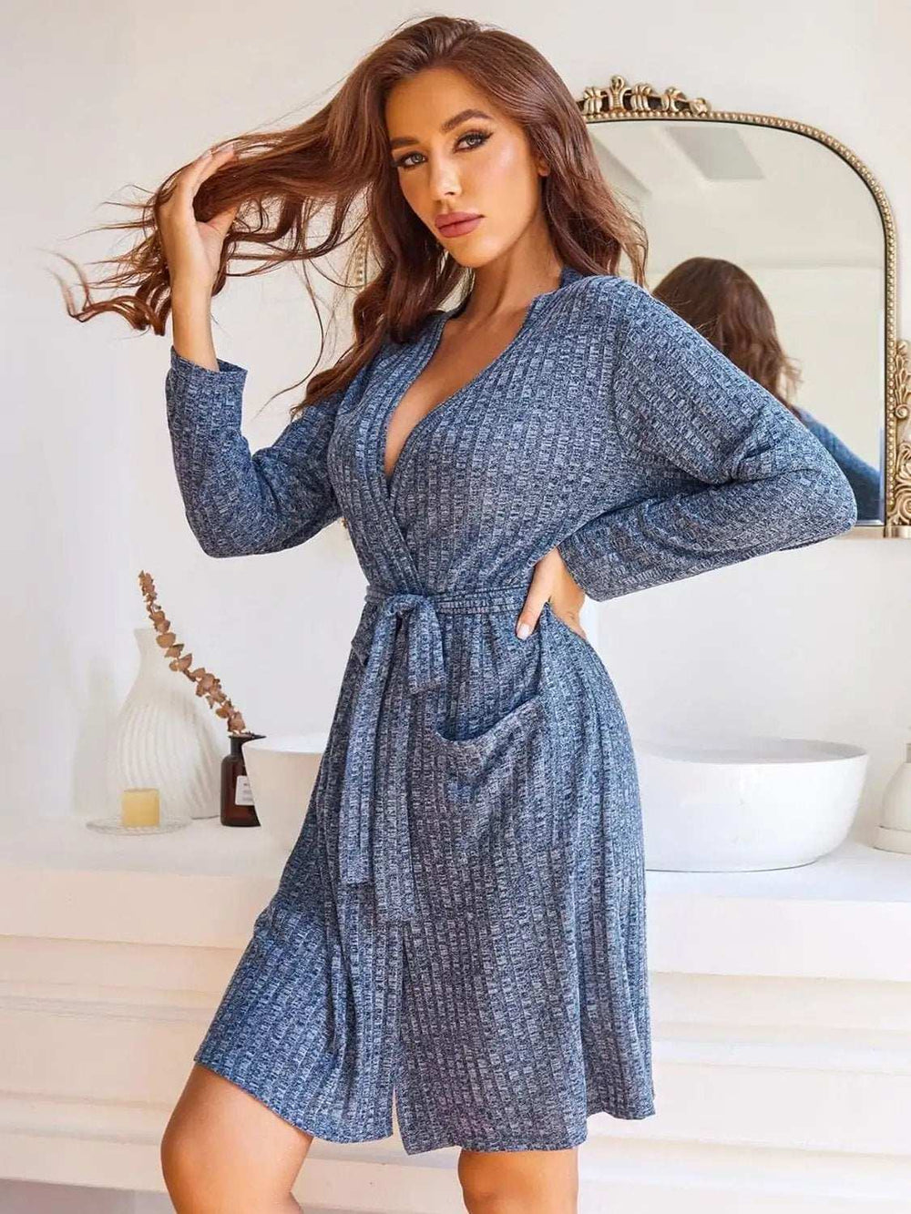 Tied Solid Lounge Nightgown with Pockets - Trendsi - Flyclothing LLC
