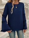 Devine Frill Round Neck Long Sleeve Top - Trendsi - Flyclothing LLC