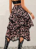 Lace Detail Layered Printed Skirt - Trendsi - Flyclothing LLC