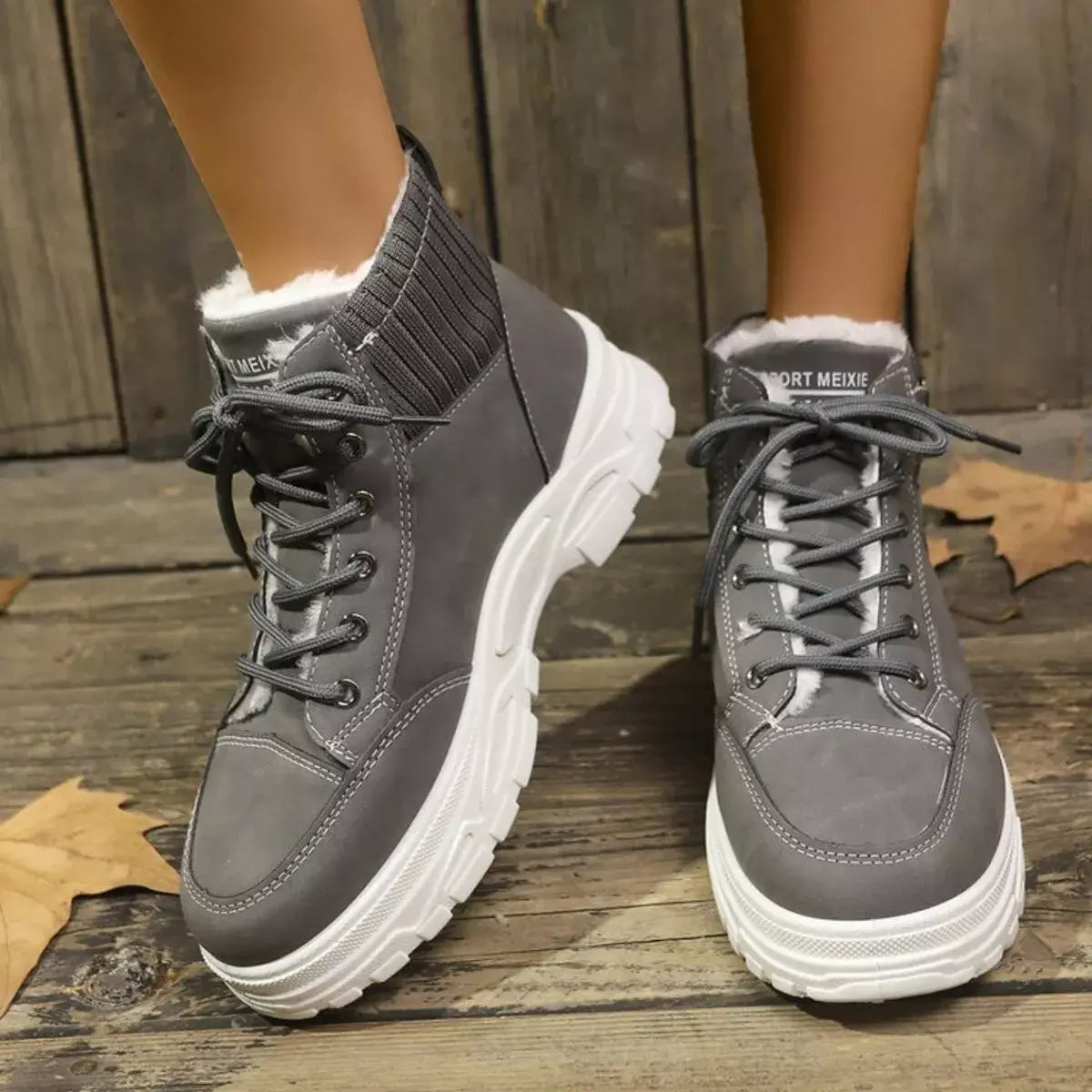 Plush Lining Lace Up Boots - Trendsi - Flyclothing LLC