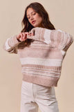 SO ME Variegated Stripe Textured Loose Fit Sweater - Trendsi - Flyclothing LLC