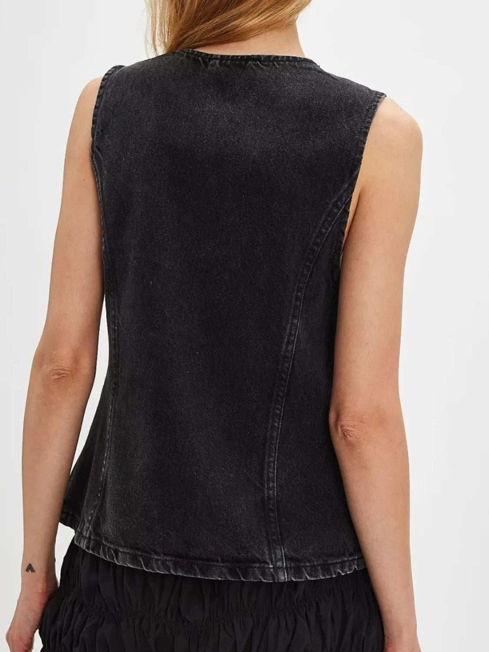 Button Down Round Neck Denim Vest - Trendsi - Flyclothing LLC