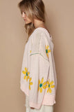 POL V-Neck Floral Pattern Chenille Sweater - Trendsi