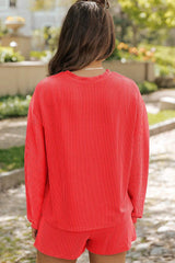Round Neck Long Sleeve Top and Shorts Set - Trendsi - Flyclothing LLC