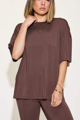Basic Bae Full Size Bamboo Drop Shoulder T-Shirt and Flare Pants Set - Trendsi - Flyclothing LLC