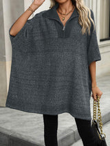 Slit Quarter Zip Half Sleeve Sweater - Trendsi - Flyclothing LLC