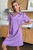 Double Take Full Size Texture Collared Neck Short Sleeve Dress - Trendsi