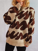 Contrast Round Neck Long Sleeve Sweater - Trendsi - Flyclothing LLC