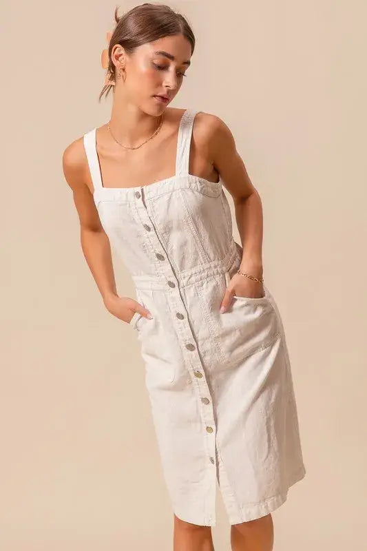 SO ME Button Down Pocket Front Pinafore Dress - Trendsi - Flyclothing LLC