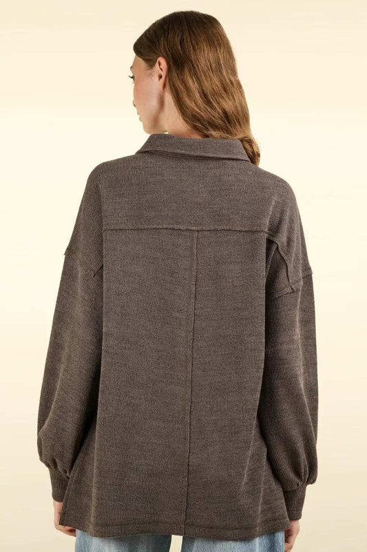 VERY J Collared Half Button Knit Top with Pockets - Trendsi - Flyclothing LLC