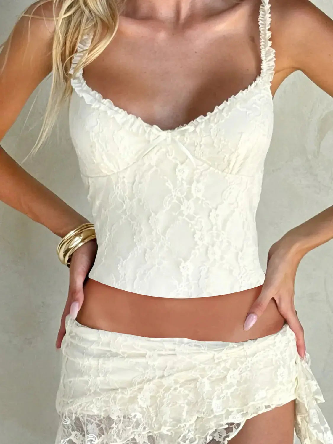 Bow Frill Lace Cami - Trendsi - Flyclothing LLC