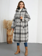 Plaid Double-Breasted Long Sleeve Longline Coat - Trendsi