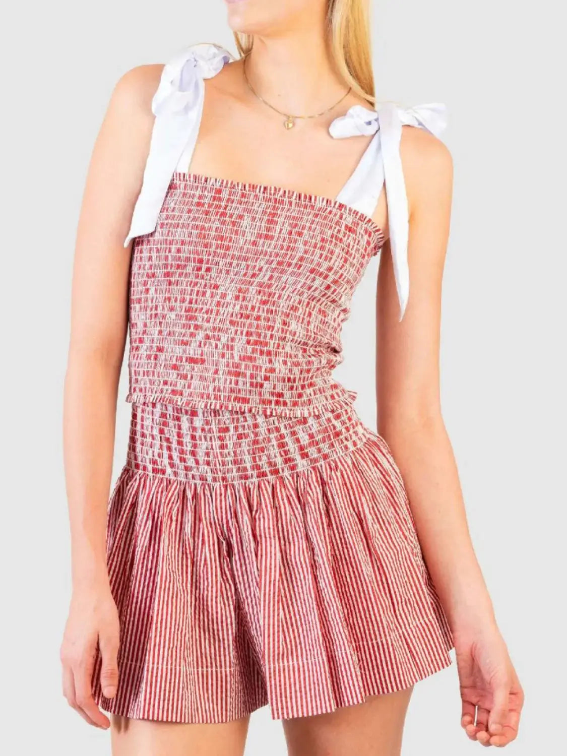 Smocked Tie Shoulder Cami and Shorts Set - Trendsi - Flyclothing LLC
