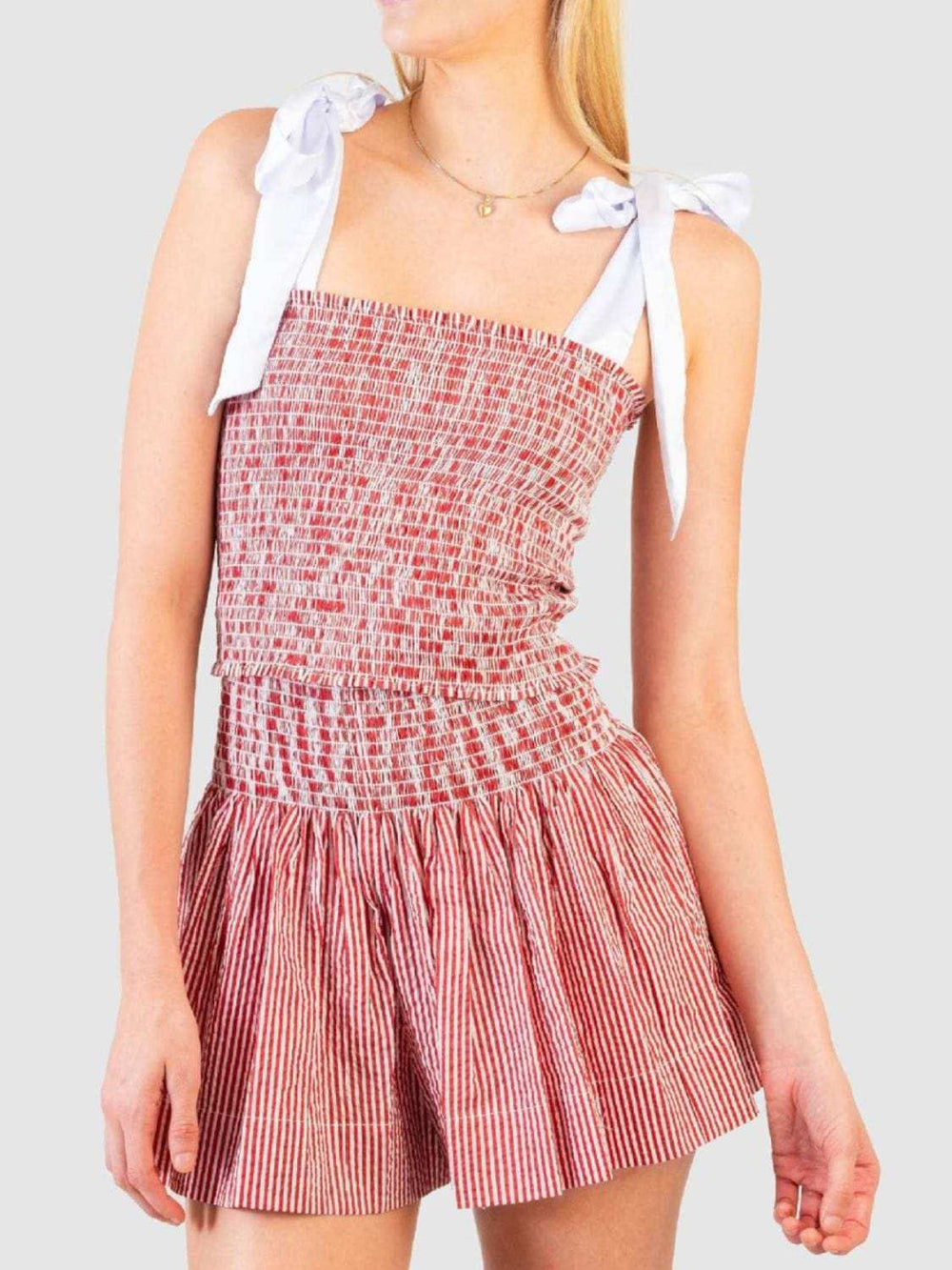 Smocked Tie Shoulder Cami and Shorts Set - Trendsi - Flyclothing LLC