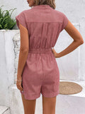 Striped Notched Tie Waist Romper - Trendsi - Flyclothing LLC