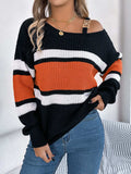 Color Block Asymmetrical Neck Long Sleeve Sweater - Trendsi - Flyclothing LLC