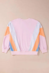 Color Block Round Neck Long Sleeve Sweatshirt - Trendsi - Flyclothing LLC