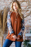 Heimish Full Size Half Button Printed Long Sleeve Hooded Top - Trendsi