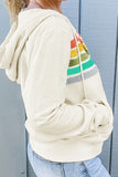 Drawstring Contrast Zip Up Long Sleeve Hoodie - Trendsi