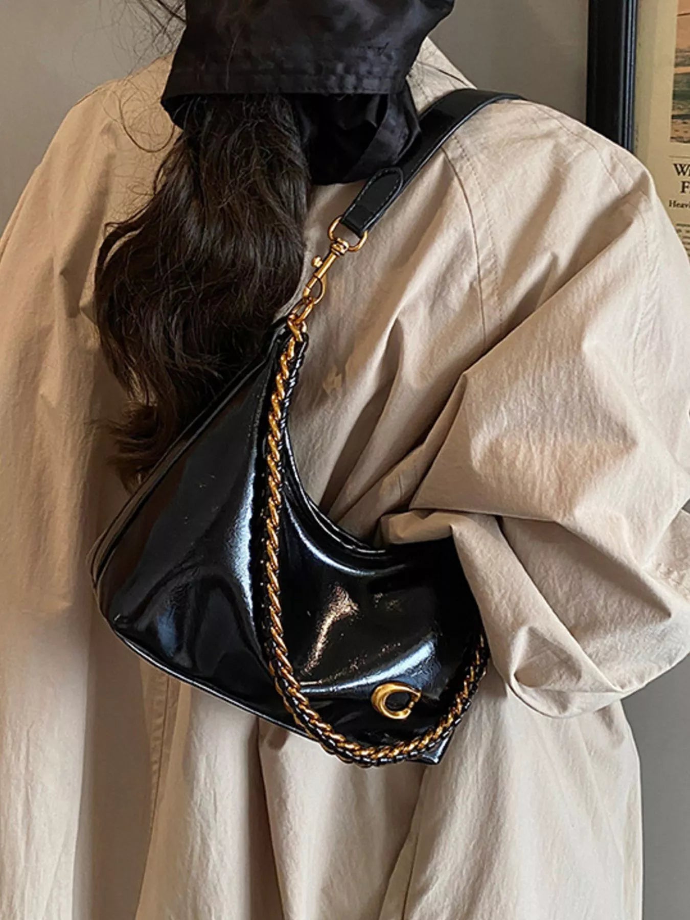 Leather Chain Shoulder Bag - Trendsi - Flyclothing LLC