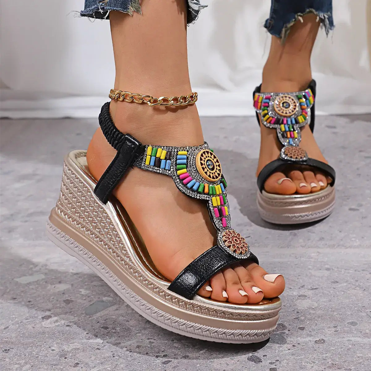 Open Toe Wedge Sandals - Trendsi - Flyclothing LLC