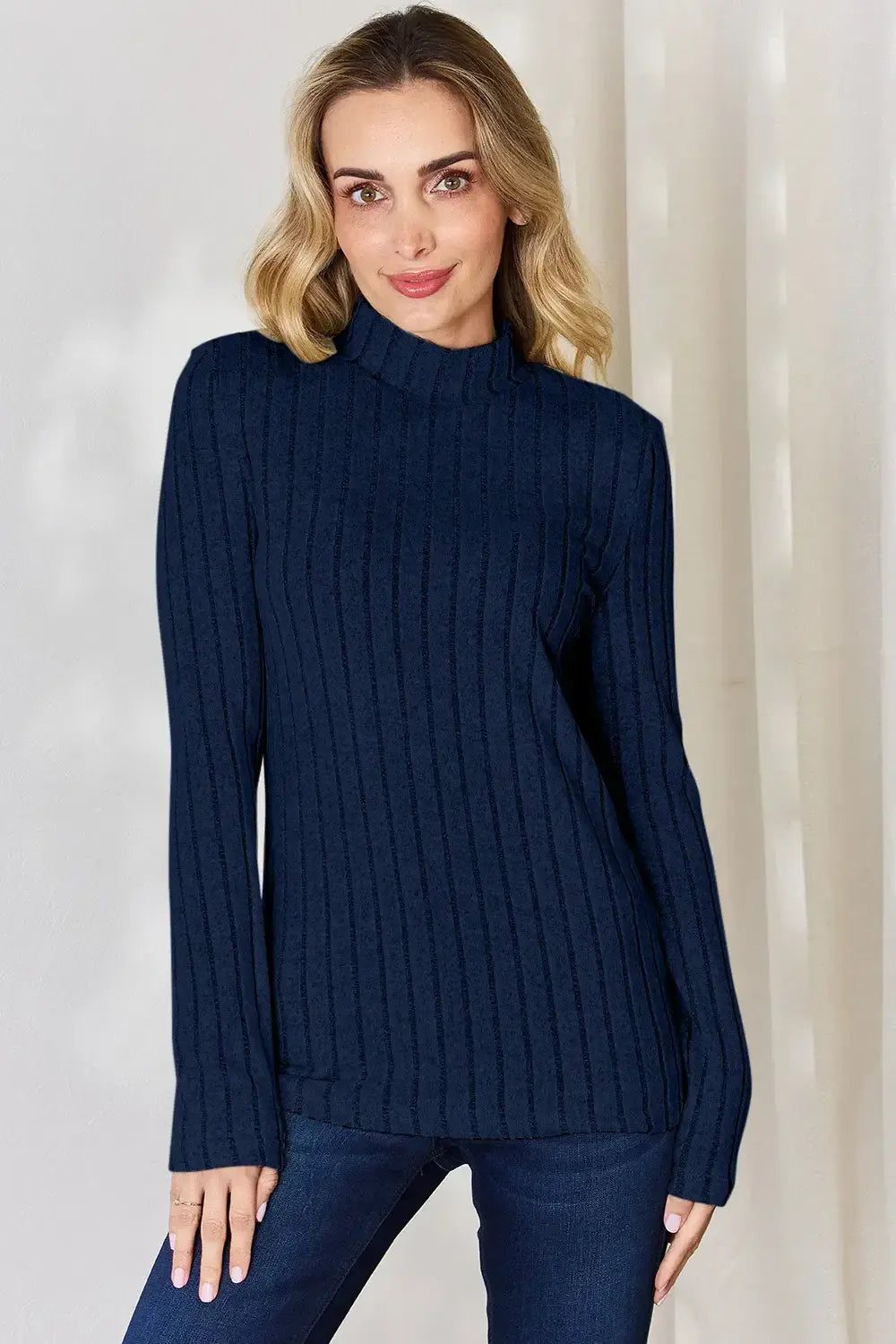 Basic Bae Full Size Ribbed Mock Neck Long Sleeve T-Shirt - ShopBasicbae - Flyclothing LLC