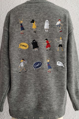 Embroidered Round Neck Dropped Shoulder Sweater - Trendsi