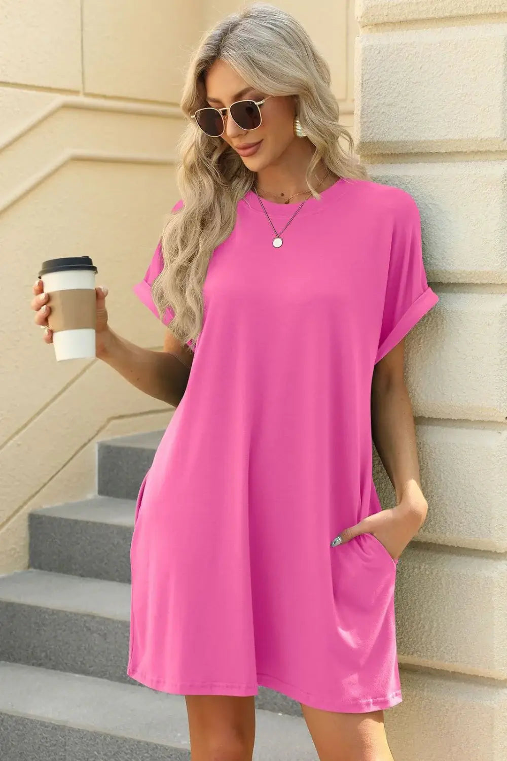 Florira Short Sleeve Mini Dress with Pockets - Trendsi - Flyclothing LLC