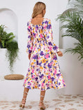 Printed Long Sleeve Midi Dress - Trendsi - Flyclothing LLC