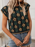 Flower Round Neck Short Sleeve Knit Top - Trendsi - Flyclothing LLC