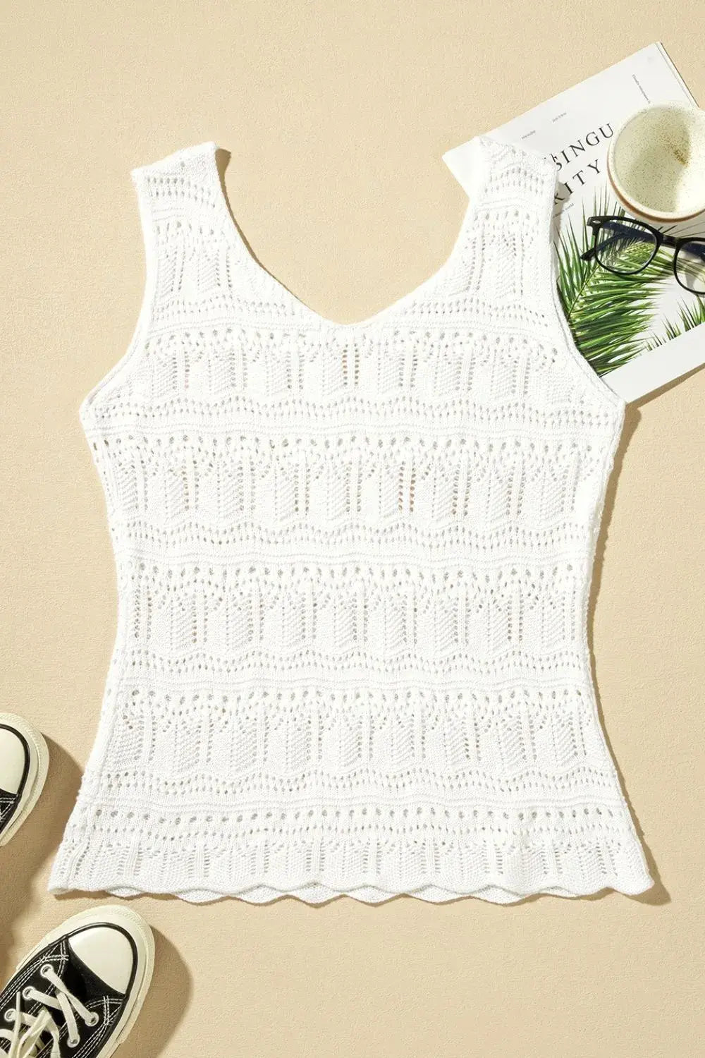 V Neck Textured Hollow-Out Sweater Vest - Trendsi - Flyclothing LLC