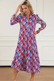 Printed Collared Neck Long Sleeve Midi Dress - Trendsi - Flyclothing LLC