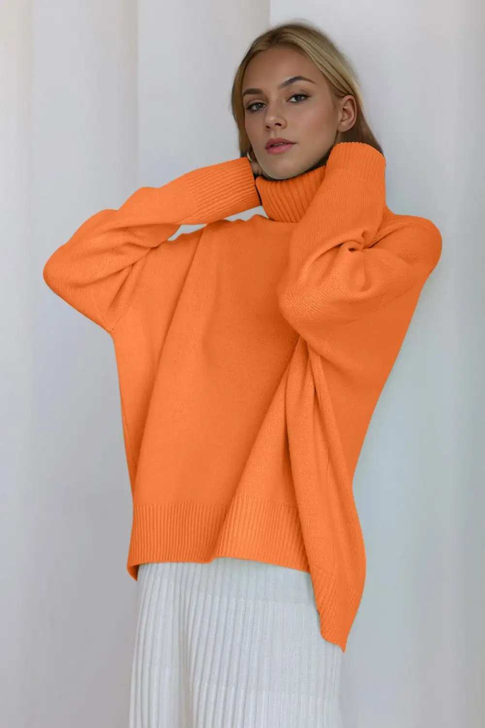 Basic Bae Turtleneck Dropped Shoulder Long Sleeve Sweater - Trendsi - Flyclothing LLC