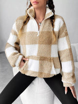 Full Size Plaid Sherpa Long Sleeve Sweatshirt Plus Size - Trendsi - Flyclothing LLC
