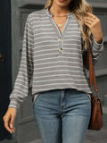 Striped Henley T-Shirt with Button Detail - Trendsi - Flyclothing LLC