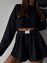 Eyelet Round Neck Top and Shorts Set - Trendsi - Flyclothing LLC