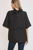 Umgee Bow Tie Back Mock Neck Half Sleeve Blouse - Trendsi - Flyclothing LLC