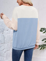 Color Block Round Neck Long Sleeve Sweatshirt - Trendsi - Flyclothing LLC