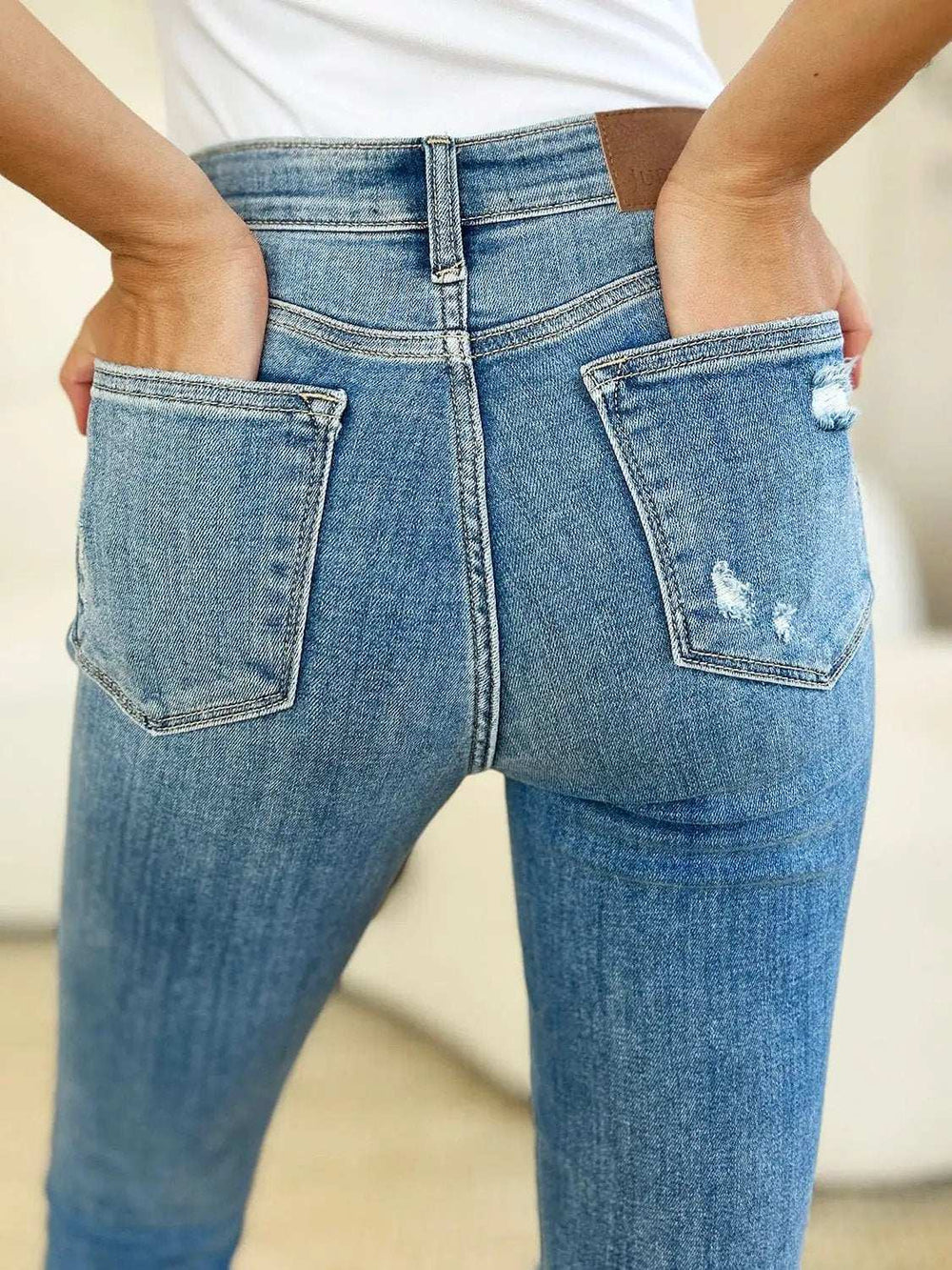 Judy Blue Full Size Mid Rise Destroy & Cuff Skinny Jeans - Trendsi - Flyclothing LLC