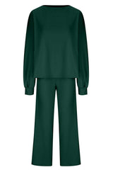 Round Neck Long Sleeve Top and Pants Set - Trendsi - Flyclothing LLC