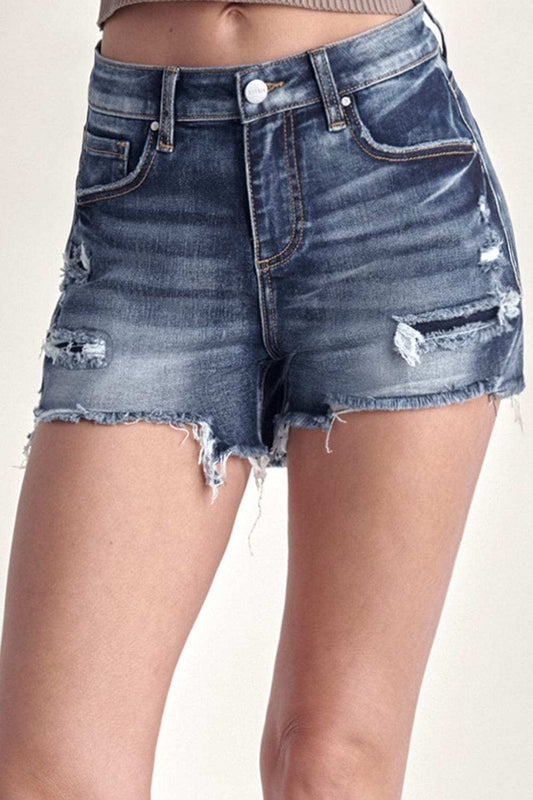 RISEN Mid Rise Raw Hem Denim Shorts - Trendsi - Flyclothing LLC