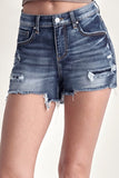 RISEN Mid Rise Raw Hem Denim Shorts - Trendsi