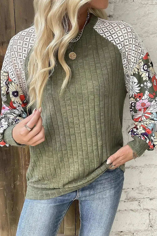 Printed Round Neck Long Sleeve Top - Trendsi - Flyclothing LLC