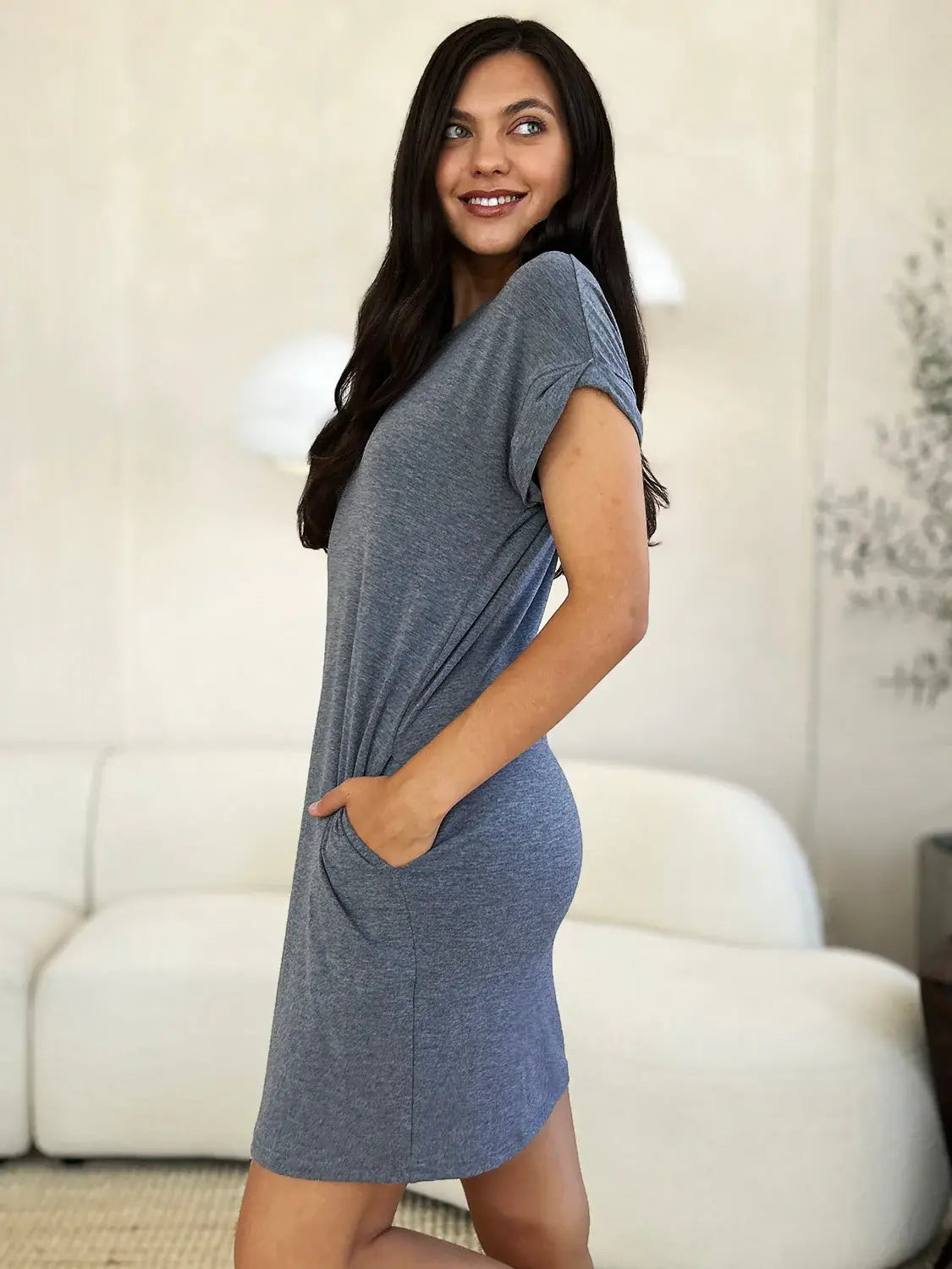 Basic Bae Full Size Round Neck Short Sleeve Dress with Pockets - ShopBasicbae - Flyclothing LLC