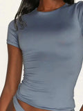 Round Neck Short Sleeve Swim Top - Trendsi - Flyclothing LLC