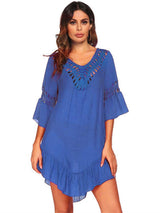Backless Cutout Three-Quarter Sleeve Cover Up - Trendsi - Flyclothing LLC