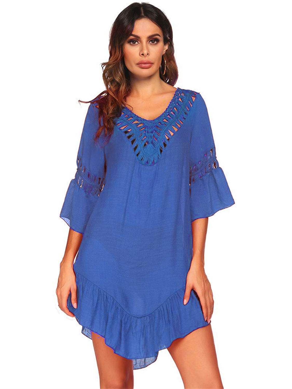 Backless Cutout Three-Quarter Sleeve Cover Up - Trendsi - Flyclothing LLC