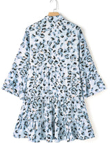 Leopard Notched Long Sleeve Tiered Dress - Trendsi