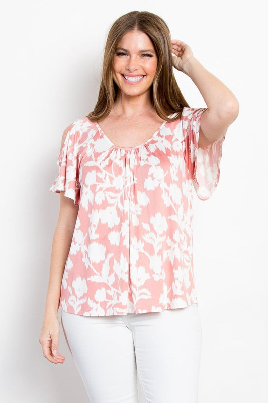 Be Stage Ful Size Foral Cold Shoulder Top - Trendsi